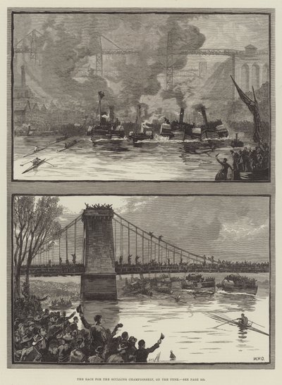 Wyścig o mistrzostwo w wioślarstwie, na rzece Tyne autorstwa William Heysham Overend