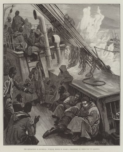 Rewolucja w Rumelii, tureccy redifowie na pokładzie transportu w drodze do Salonik autorstwa William Heysham Overend