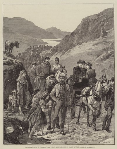 Królewska wizyta w Irlandii, księciu i księżnej Walii nad jeziorami Killarney autorstwa William Heysham Overend