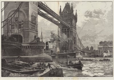 Tower Bridge, który ma zostać wzniesiony nad Tamizą, kamień węgielny położony przez księcia Walii w poniedziałek zeszłego autorstwa William Heysham Overend