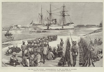 Wojna w Sudanie, wyokrętowanie 15 Sikhów w Souakim autorstwa William Heysham Overend
