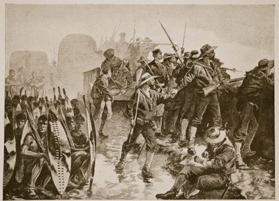 Wojna Zulusów: obrona Laagera przed atakiem Zulusów autorstwa William Heysham Overend