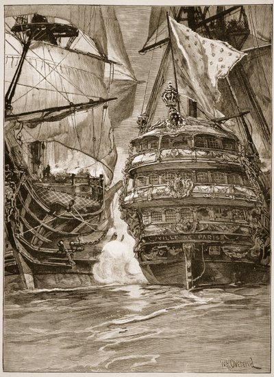 Atak na „Ville de Paris”, 1782, ilustracja z „Ilustrowanej historii Anglii Cassella” (zdjęcie w sepii) autorstwa William Heysham Overend