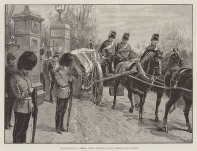 Nieżyjący już książę Clarence, kondukt żałobny opuszczający dworzec kolejowy w Windsorze autorstwa William Heysham Overend