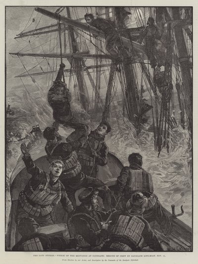 Późne burze, Wrak Benvenue w Sandgate, Rescue of Crew przez łódź ratunkową Sandgate, 11 listopada autorstwa William Heysham Overend