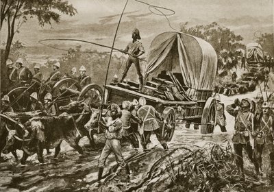 Wojna zuluska: oddziały pomocnicze Etshowe przekraczają strumień, kwiecień 1879 r. autorstwa William Heysham Overend
