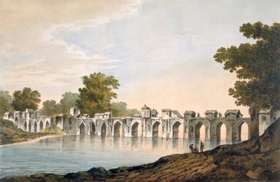 Widok na most w Ilionpoor nad rzeką Goomty, wyd. 1785-88. autorstwa William Hodges