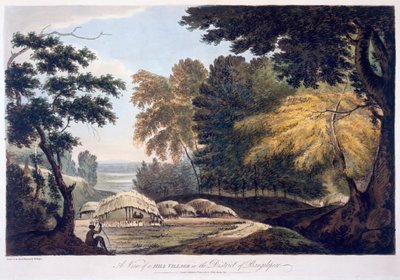 Hill Village w dystrykcie Bauhelepoor, 1787 (akwatinta) autorstwa William Hodges