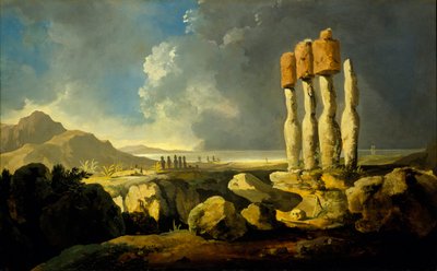 Pomniki na Wyspie Wielkanocnej, ok. 1776 (olej na panelu) autorstwa William Hodges