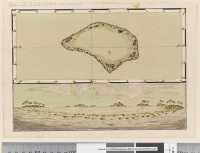 Strona 25b/a Mapa i profil Wyspy Palmerston autorstwa William Hodges