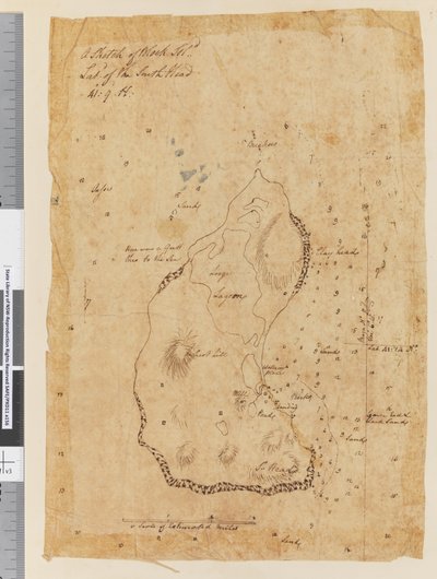 Strona 37a Szkic Block Island, szerokość południowa głowicy 41: 9 N autorstwa William Hodges