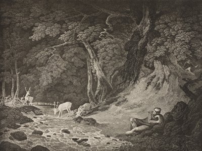 Las Arden, akt II, scena I, z „Jak ci się podoba”, z The Boydell Shakespeare Gallery, wydana pod koniec XIX wieku autorstwa William Hodges
