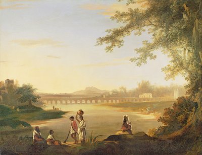 Most Marmalong, z Sepoyem i tubylcami na pierwszym planie, ok. 1783 r. autorstwa William Hodges