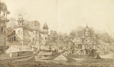 Widok części miasta Benares, ok. 1781 (szara farba z pędzlem i tuszem na papierze, na podkładzie) autorstwa William Hodges