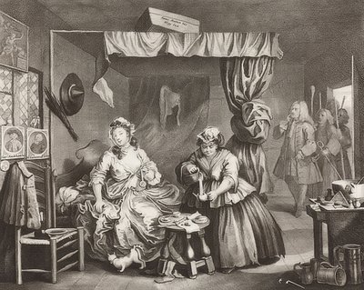 Postęp nierządnicy / Droga dziwki, arkusz 3: Aresztowanie. 1732 autorstwa William Hogarth
