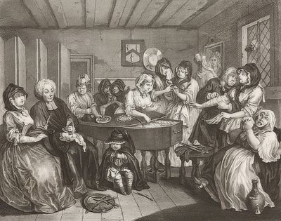 Postęp nierządnicy / Droga dziwki. Arkusz 6: Pogrzeb. 1732 autorstwa William Hogarth