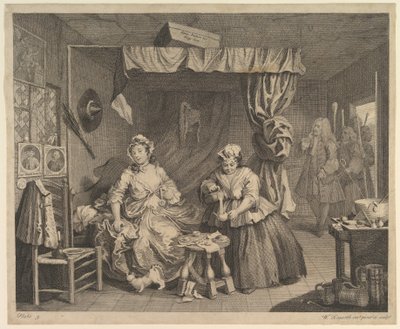 Postęp nierządnic, płyta 3, przed kwietniem 1732. autorstwa William Hogarth