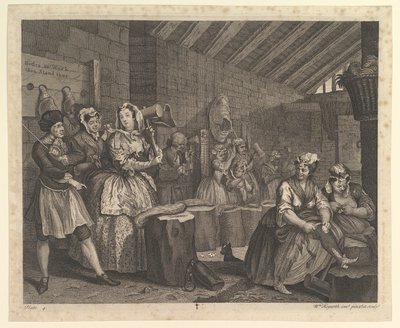 Postęp nierządnic, płyta 4, kwiecień 1732. autorstwa William Hogarth