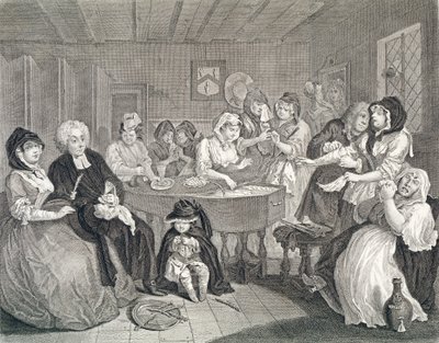 Postęp nierządnicy, płyta szósta: pogrzeb, akwaforta i grawer) autorstwa William Hogarth
