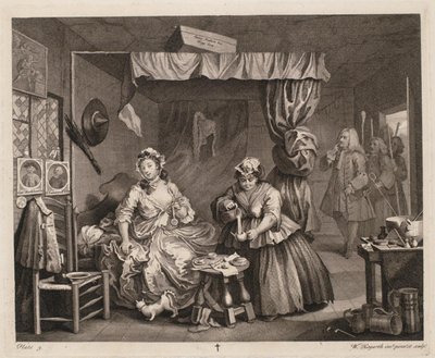 Postęp nierządnicy, płyta 3 autorstwa William Hogarth
