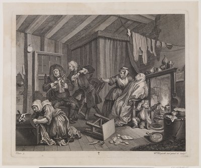 Postęp nierządnicy, płyta 5 autorstwa William Hogarth