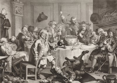 A Midnight Modern Conversation / Eine moderne Mitternachtunterhaltung. 1733 autorstwa William Hogarth