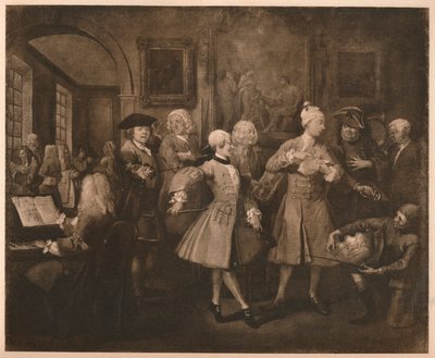 Postęp grabi - 2: Levée, 1733. autorstwa William Hogarth