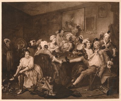 Postęp grabi - 3: Orgia, 1733. autorstwa William Hogarth