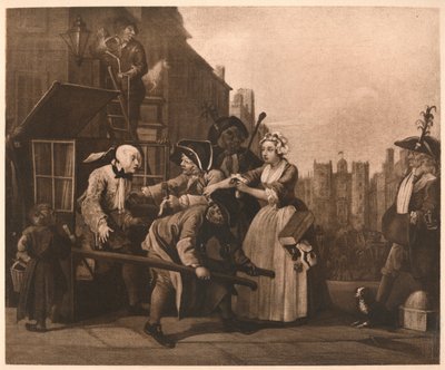 Postęp grabi - 4: Aresztowanie, 1733. autorstwa William Hogarth