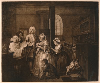 Postęp grabi - 5: On się żeni, 1733. autorstwa William Hogarth