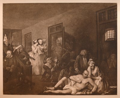 Postęp grabi - 8: Szalony dom, 1733. autorstwa William Hogarth