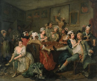 Postęp rozpustnika III: Rozpustnik w tawernie Róża autorstwa William Hogarth