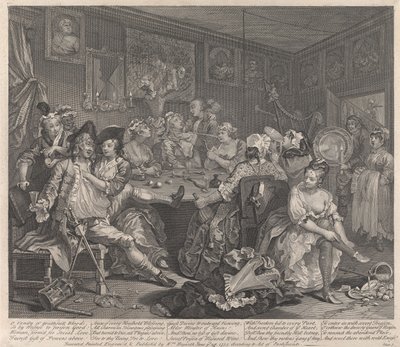 Kariera rozpustnika, plansza 3: Hulanka autorstwa William Hogarth