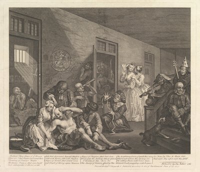 A Rakes Progress, Plate 8, [25 czerwca 1735] wznowione 1763. autorstwa William Hogarth