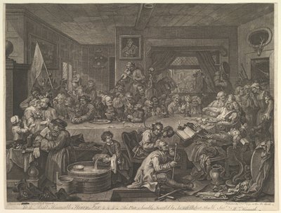 Rozrywka wyborcza, płyta I: Cztery druki z wyborów, 24 lutego 1755. autorstwa William Hogarth