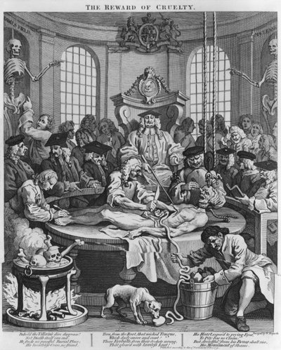 Autopsja albo Nagroda za okrucieństwo, z książki Cztery etapy okrucieństwa, 1751 autorstwa William Hogarth