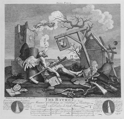 Bathos, sposób zatapiania, w wysublimowanych obrazach wpisanych do handlarzy ciemnymi obrazami, 1764 autorstwa William Hogarth