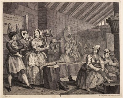 Tłuczenie konopi w Bridewell: Kariera prostytutki, tablica 4 autorstwa William Hogarth