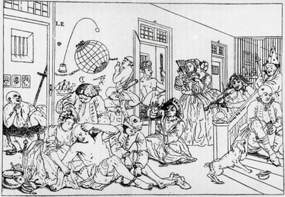 Zakład psychiatryczny Bedlam, rycina z postępów serii grabie, autorstwa Williama Hogartha (1697-1764) autorstwa William Hogarth