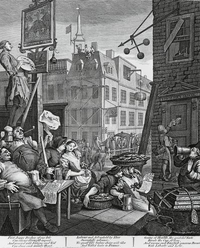 Beer Street, Londyn, grawerowanie Williama Hogartha (1697-1764), Wielka Brytania autorstwa William Hogarth
