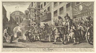 Palenie zadu w Temple Bar Dwanaście dużych ilustracji do Hudibras Samuela Butlera..., 1725-68. autorstwa William Hogarth