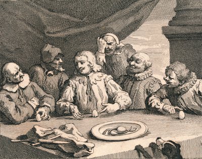 Krzysztof Kolumb rozbijający jajko, 1753. autorstwa William Hogarth