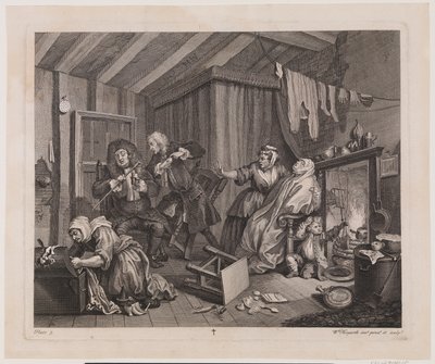 Postęp nierządnicy, płyta 5 autorstwa William Hogarth