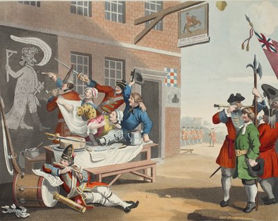 Anglia, ilustracja z „Hogarth Restored: The Whole Works of the sławny William Hogarth, ponownie grawerowany przez Thomasa Cooka”, wyd. 1812 (grawerowanie ręcznie kolorowane) autorstwa William Hogarth