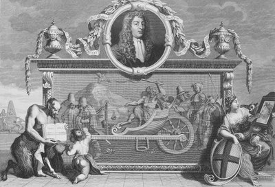 Frontyspis do „Hudibras”, w tym portret Samuela Butlera, grawerowany przez Cosmo Armstrong autorstwa William Hogarth