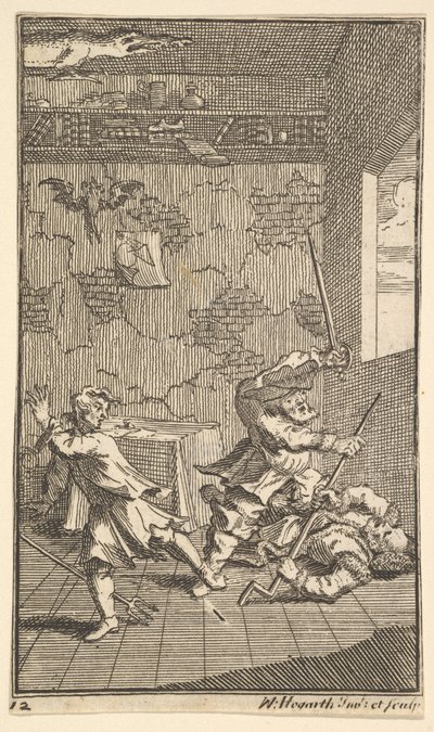 Hudibras bijący Sidrophela i Whachuma Siedemnaście małych ilustracji dla Samuela Butlera..., 1721-26. autorstwa William Hogarth