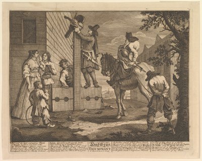 Hudibras Triumphant Dwanaście dużych ilustracji dla Samuela Butlersa Hudibras, płyta 4, 1725-68. autorstwa William Hogarth