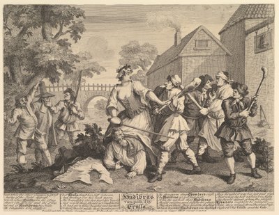 Hudibras pokonane przez Trullę Dwanaście dużych ilustracji dla Samuela Butlersa ..., luty 1725-26. autorstwa William Hogarth