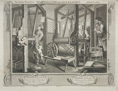 Przemysł i bezczynność: Fellow Prentces w swoich krosnach, 1747. autorstwa William Hogarth