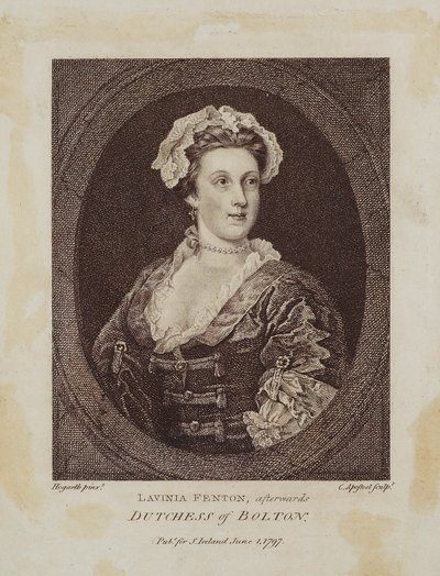 Lavinia Fenton, później księżna Bolton, rytowana przez Corneliusa Apostola (1762-1844), 1797 (rycina punktowa) autorstwa William Hogarth